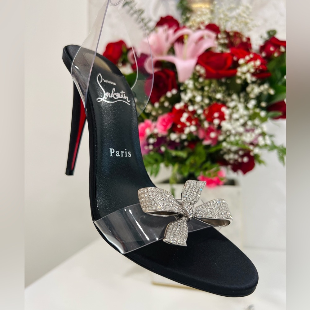 Christian Louboutin Crystal Bow Silk-Tie Astrinodo 100 Sandals - Picture 12 of 13